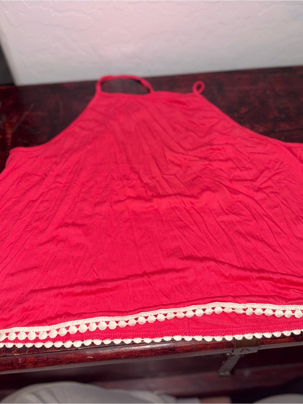 Tresics Bright Pink Halter Top with Cream Crochet Trim